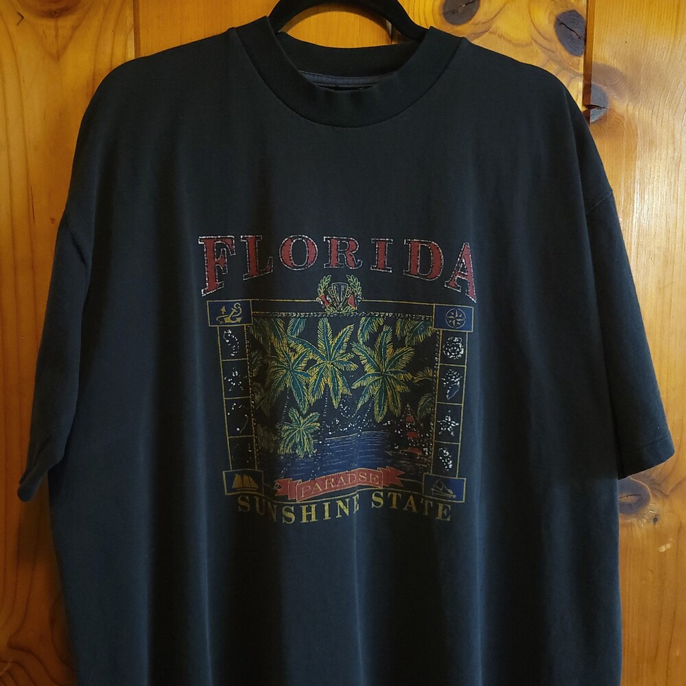 80s 90s Black Florida Sunshine State Graphic Oversized T-Shirt Cotton